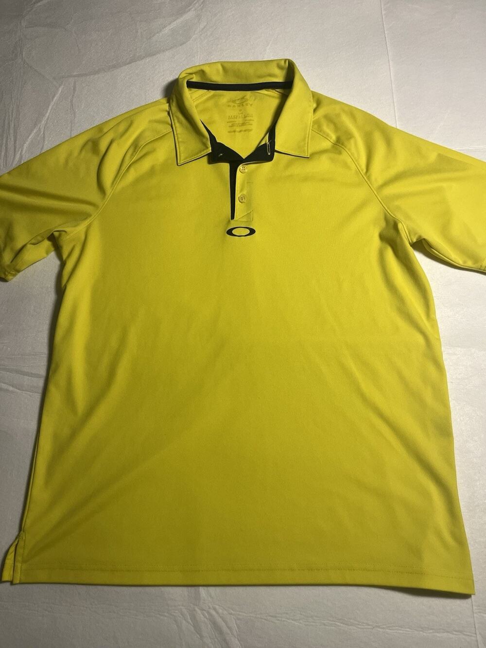 Oakley Golf Polo Shirt Men’s Large Yellow Black Performance Short Sleeve Logo L